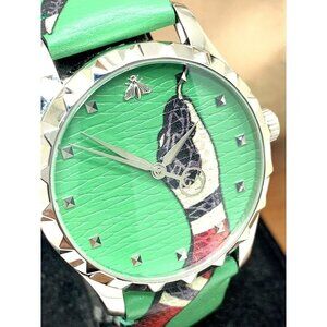 GUCCI Women's Watch YA1264081 G-Timeless Swiss Quartz Snake Green Leathe…